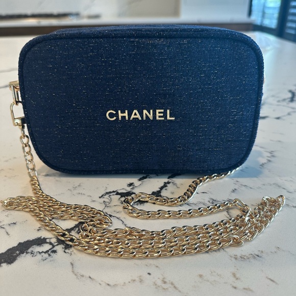 CHANEL Handbags - Chanel Blue & Gold Cosmetics Bag